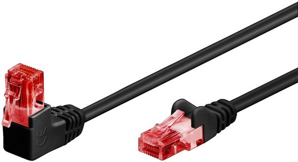 Goobay 51517 CAT 6 Netzwerkkabel U/UTP 90 Grad RJ45 Netzwerkstecker / PVC Mantel / CCA Leiter LAN Kabel / Schwarz / 3m