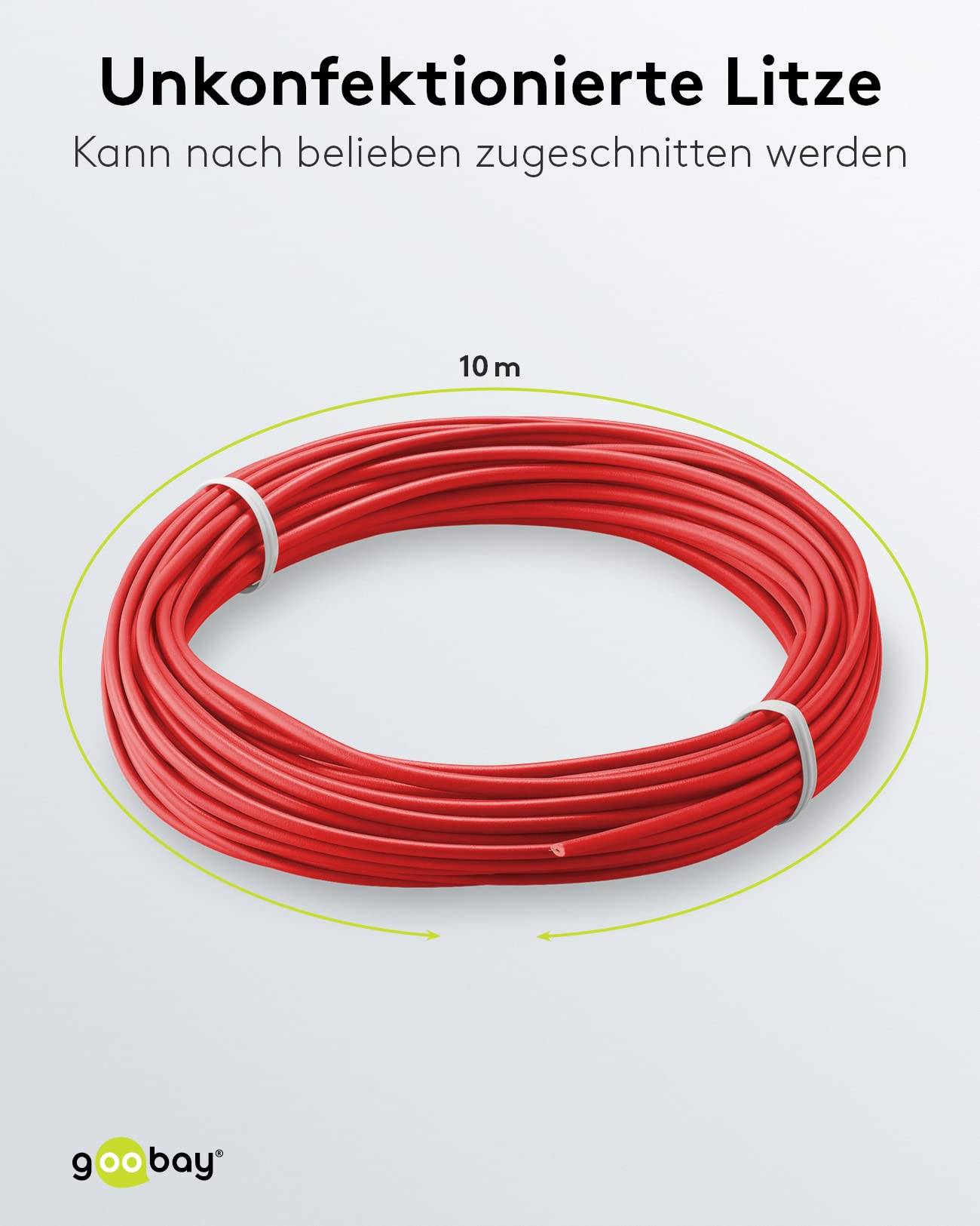Goobay 55044 Kupferlitze 1adrig isoliert Kupferkabel mehrdrähtig Klingeldraht 18x 0,1mm AWG 26 Litze Kabellitze Rot 10m-3