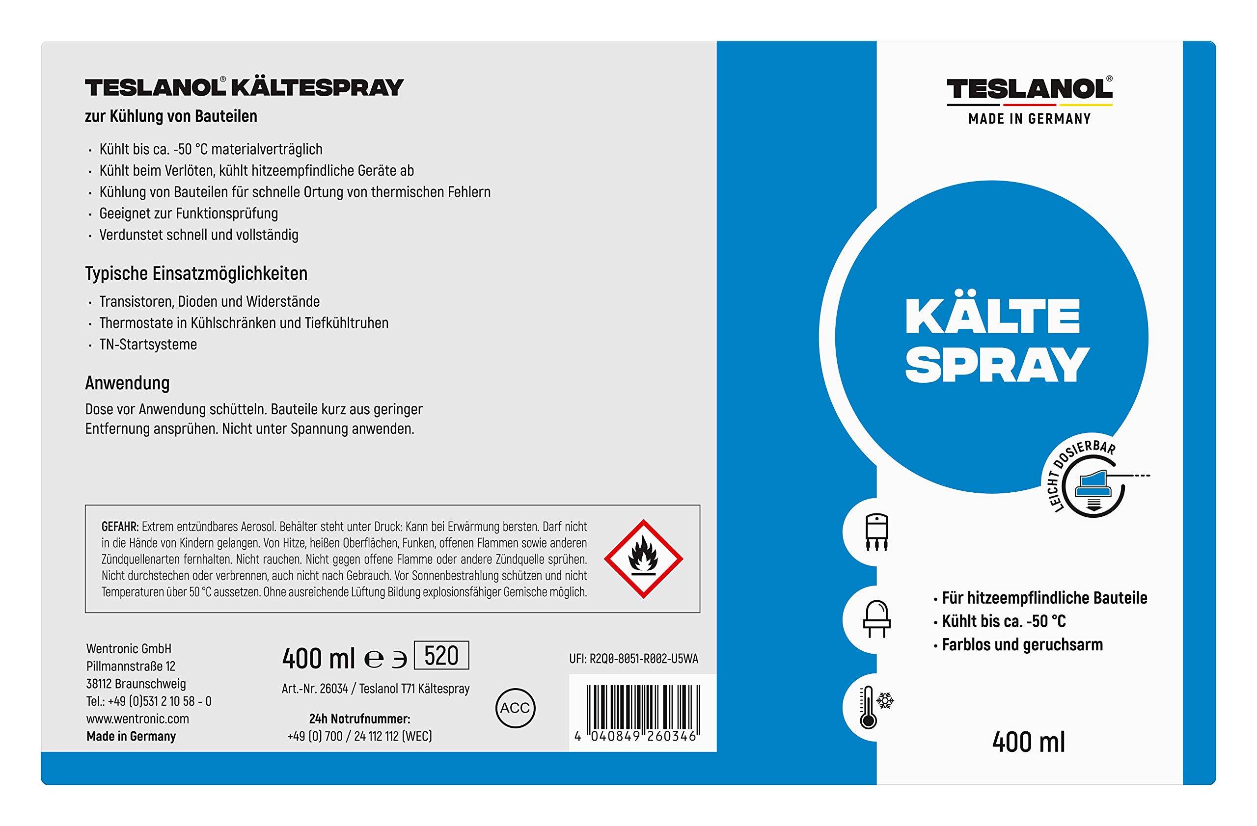 Teslanol 26034 Kältespray zur Kühlung von hitzeempfindlichen Bauteilen Kälteschockspray Kühlspray Spraydose 400 ml-2