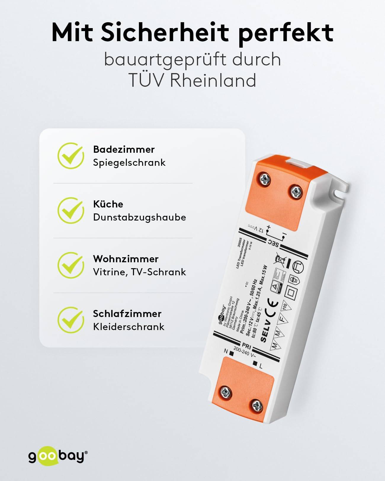 Goobay 30005 LED Trafo 230 V auf 12 V Gleichspannung (DC) für 15W LED Beleuchtung LED Treiber Konstantstromquelle-5