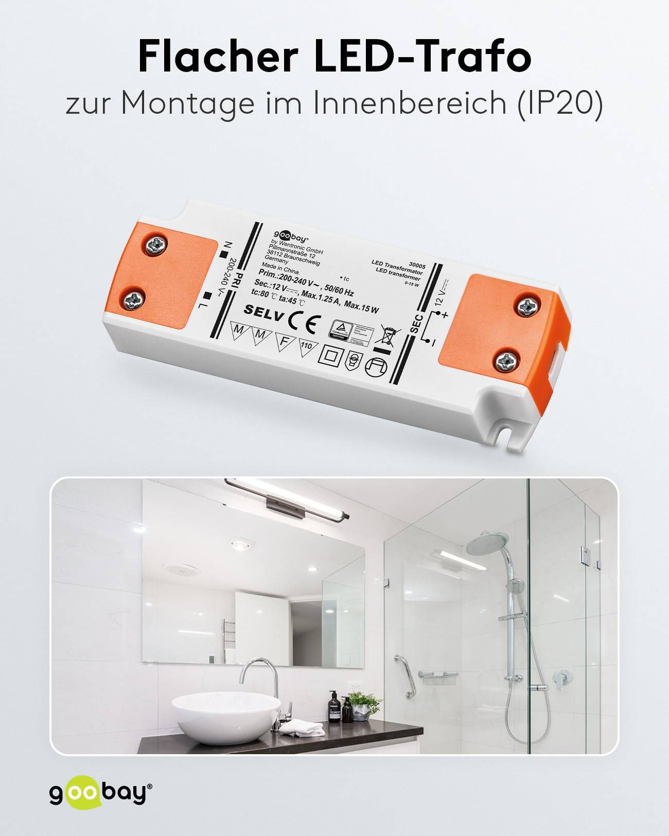 Goobay 30005 LED Trafo 230 V auf 12 V Gleichspannung (DC) für 15W LED Beleuchtung LED Treiber Konstantstromquelle-6