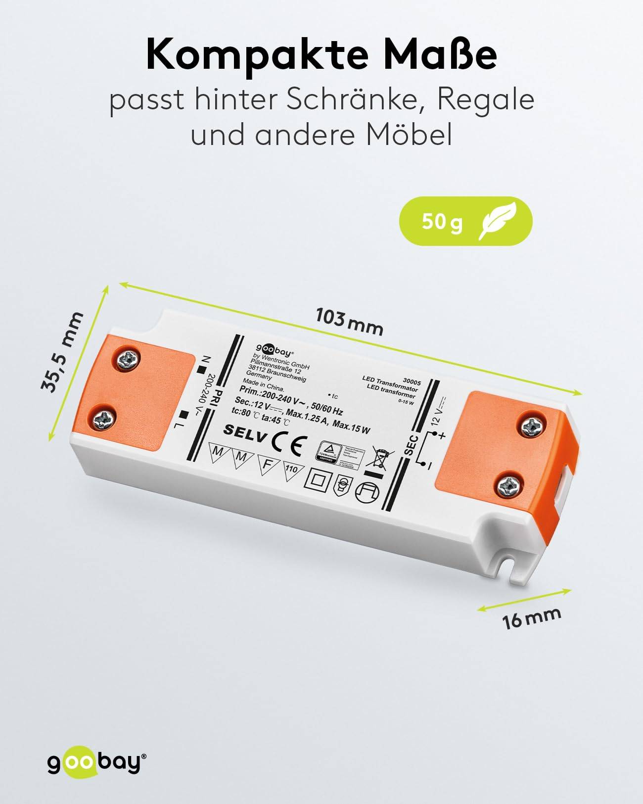 Goobay 30005 LED Trafo 230 V auf 12 V Gleichspannung (DC) für 15W LED Beleuchtung LED Treiber Konstantstromquelle-4