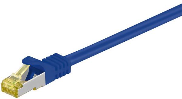 Goobay 91610 RJ45 Patchkabel CAT 6A S/FTP (PiMF) mit CAT 7 Rohkabel Netzwerkkabel 500 MHz Internetkabel LAN Blau 3m