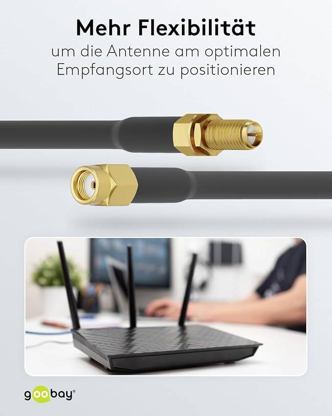 Goobay 51678 WLAN Antennenkabel RP SMA Anschlüsse Koaxialkabel Antennenkabelverlängerung WLAN Geräte Koaxial Schwarz 5m-5