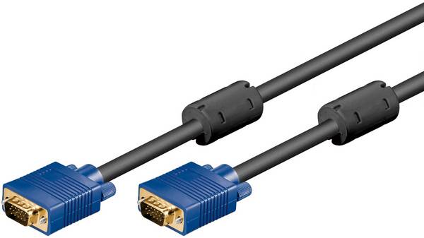 Goobay 93378 VGA auf VGA Kabel / Monitorkabel Full HD / VGA 15 polig / 2x Ferritkerne / Bildschirmkabel / Blau / 10m
