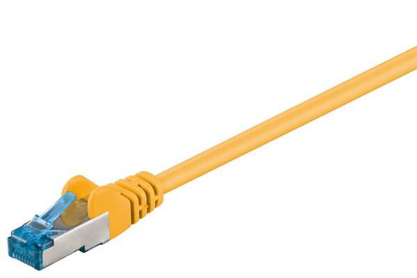 Goobay 93658 CAT 6A Netzwerkkabel RJ45 Stecker Kupfer CU halogenfrei Ethernet LAN Kabel S/FTP Internetkabel Gelb 0,5m