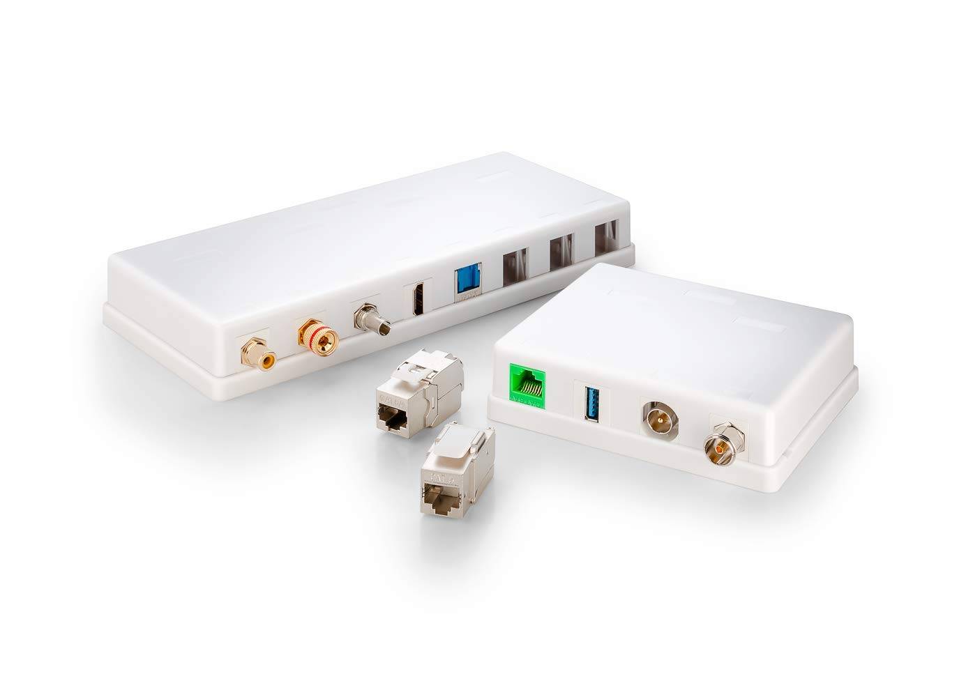 Goobay 79376 Keystone Gehäuse 4 Port / Leer Patch Panel für Keystone Module / 4-fach Aufputzdose / Snap-In-System / Weiß-1