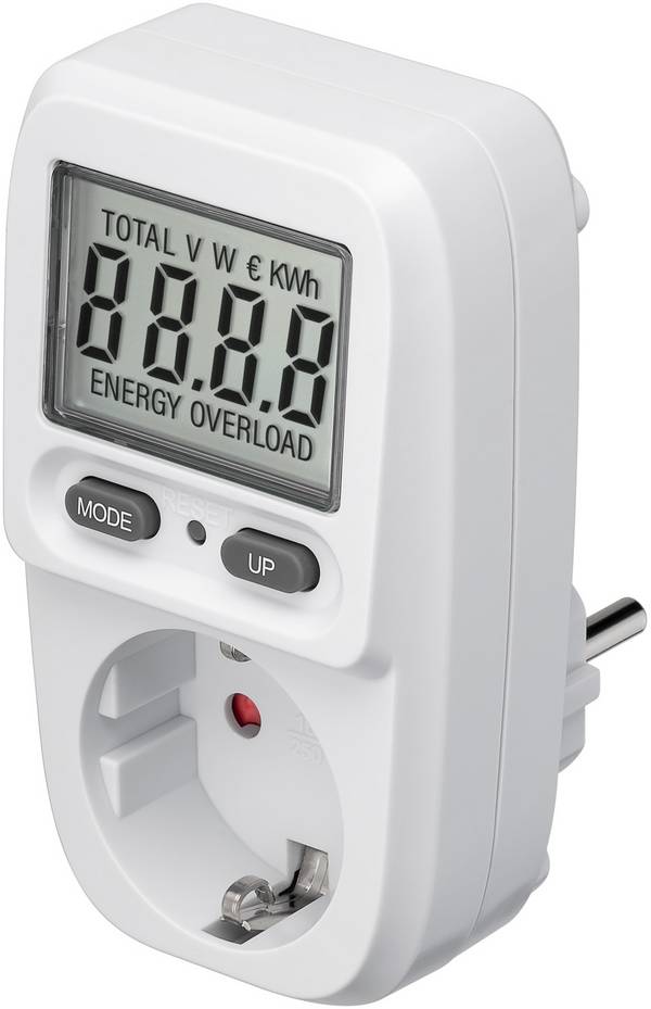 Goobay 64589 Digitales Energiekostenmessgerät Basic / Steckdose Stromzähler 3680W 16A 230V / Strommessgerät / LC Display