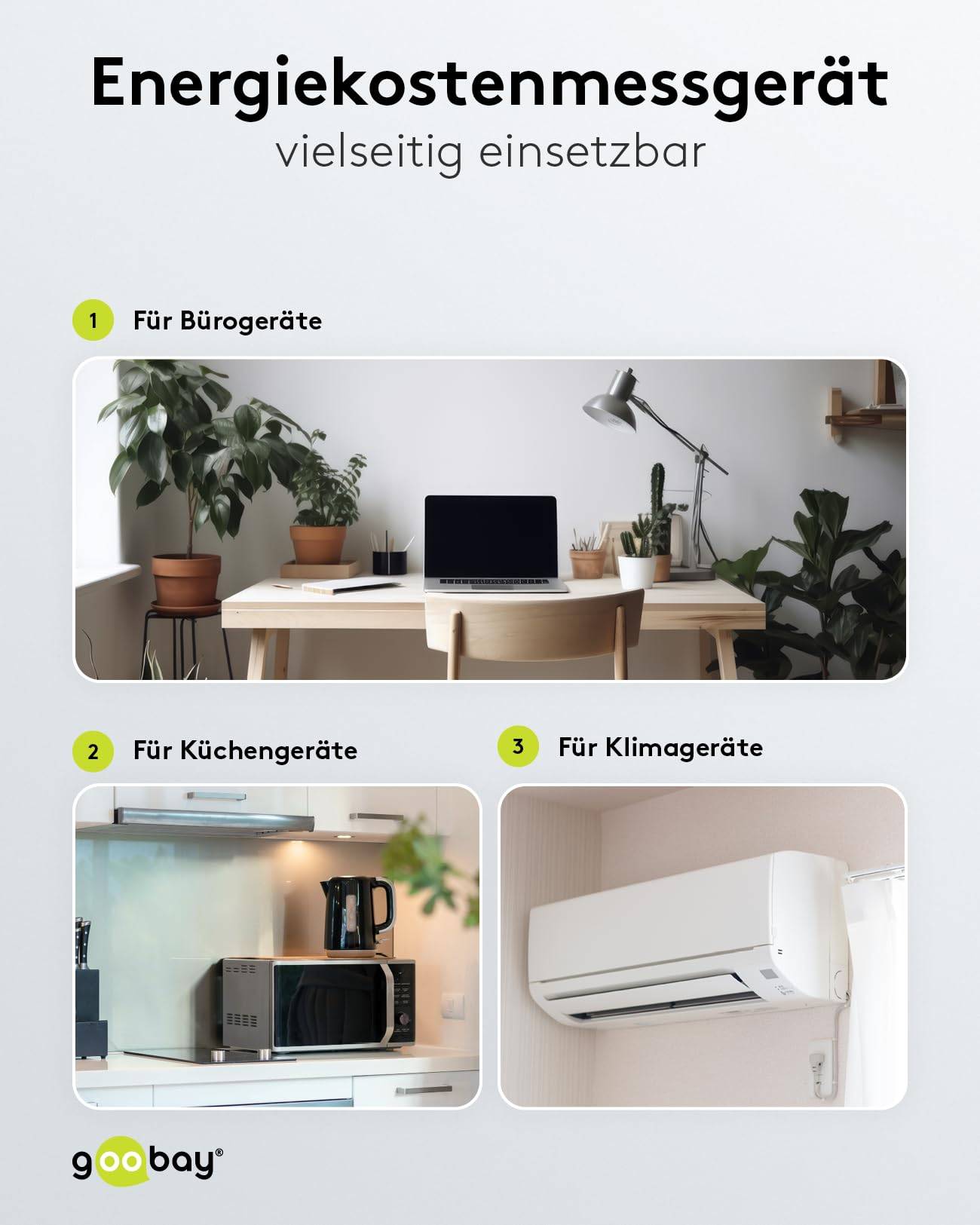 Goobay 64589 Digitales Energiekostenmessgerät Basic / Steckdose Stromzähler 3680W 16A 230V / Strommessgerät / LC Display-3