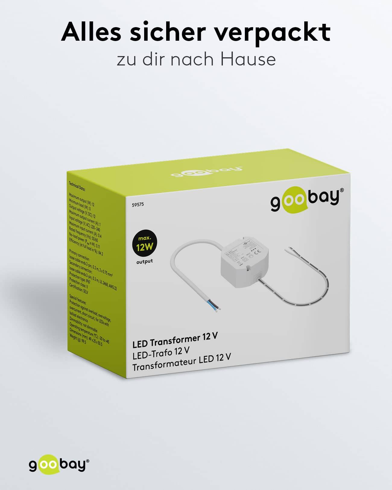 Goobay 59575 LED Trafo 230V auf 12V Gleichspannung (DC) / 12W LED Beleuchtung / IP67 Außen LED Treiber / Transformator-6