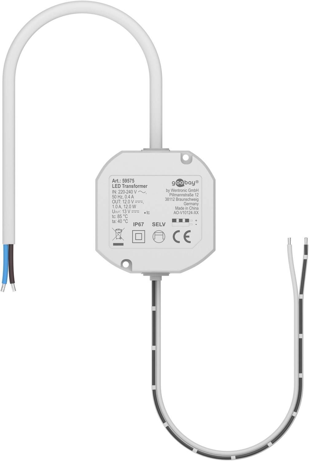 Goobay 59575 LED Trafo 230V auf 12V Gleichspannung (DC) / 12W LED Beleuchtung / IP67 Außen LED Treiber / Transformator-0