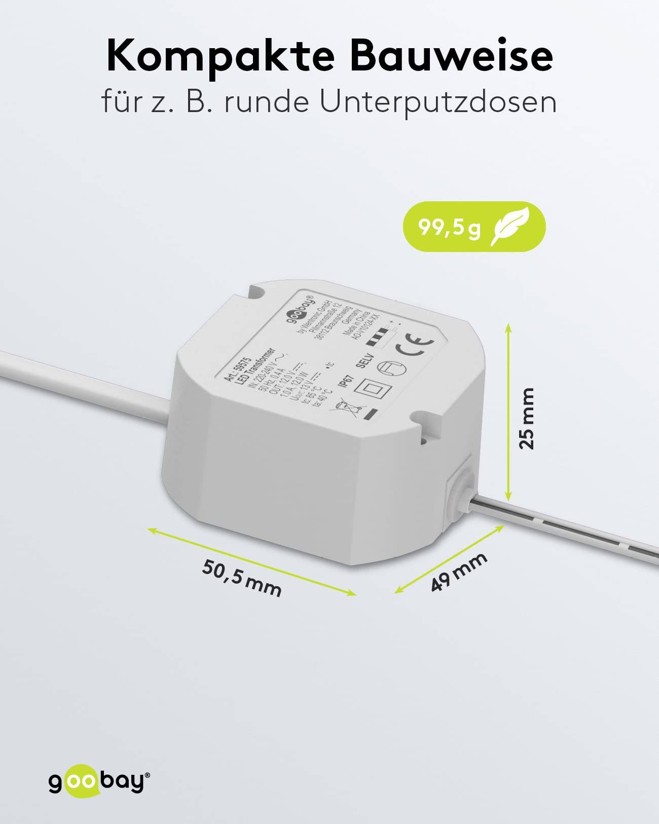 Goobay 59575 LED Trafo 230V auf 12V Gleichspannung (DC) / 12W LED Beleuchtung / IP67 Außen LED Treiber / Transformator-2