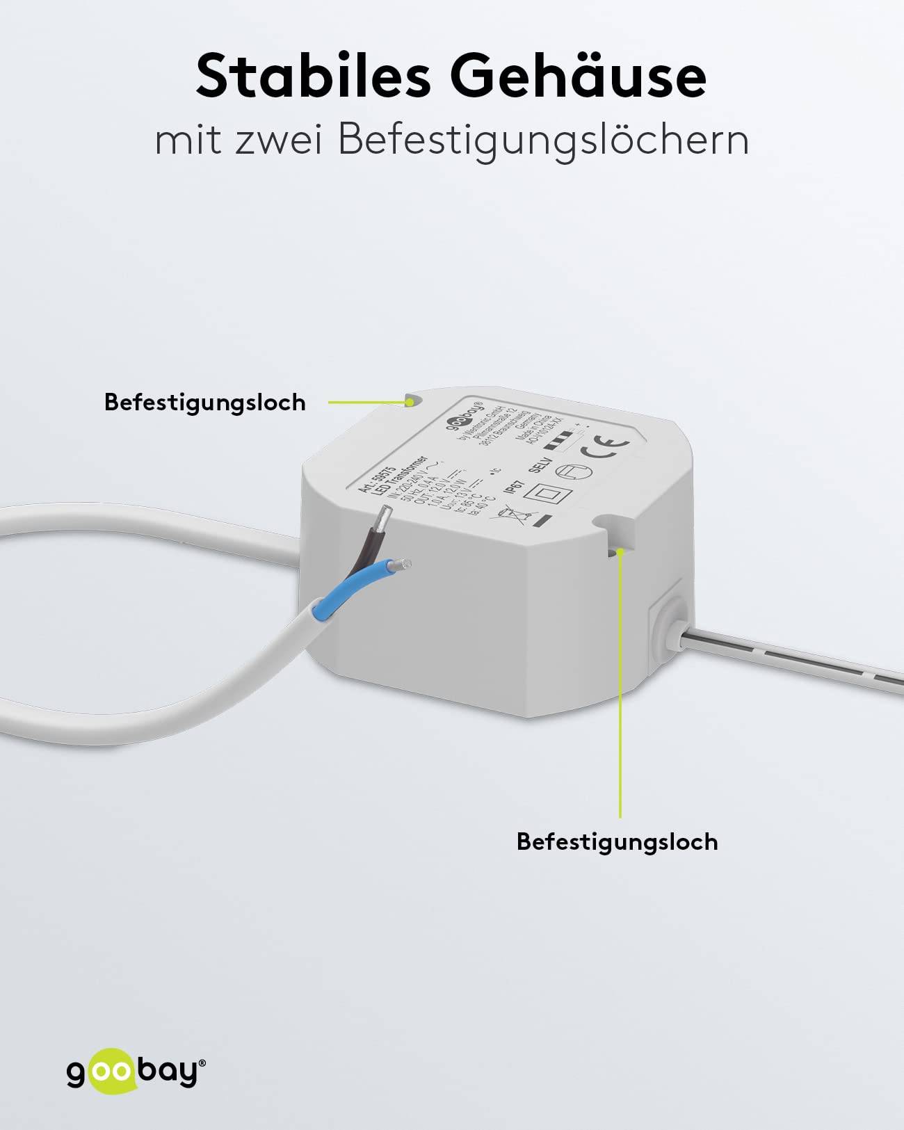 Goobay 59575 LED Trafo 230V auf 12V Gleichspannung (DC) / 12W LED Beleuchtung / IP67 Außen LED Treiber / Transformator-3