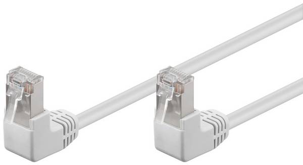 Goobay 96063 CAT 5e Netzwerkkabel F/UTP / 2x RJ45 Stecker 90 Grad gewinkelt / CCA Leiter Ethernet Kabel / Weiß / 2m
