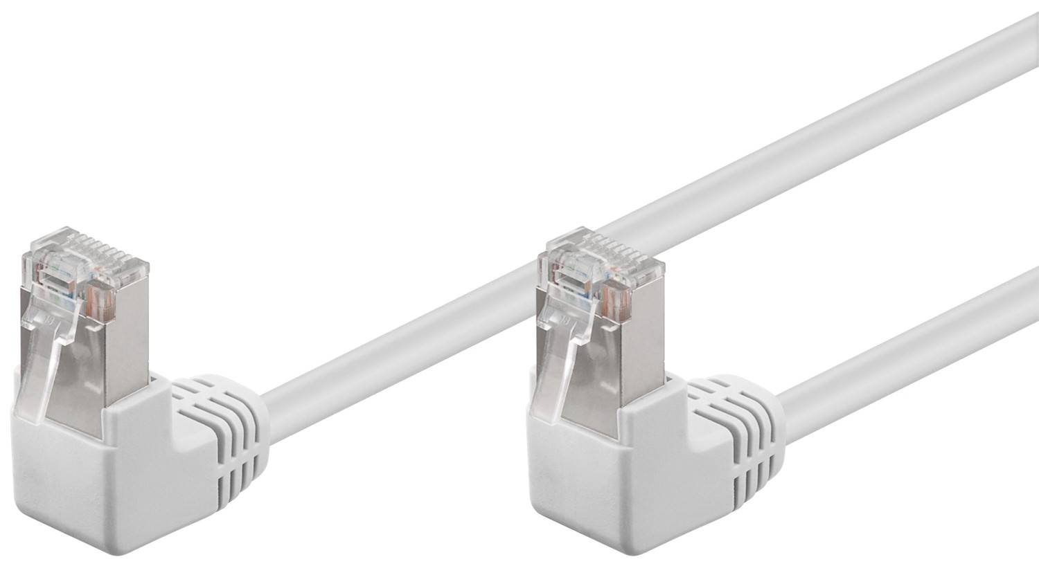 Goobay 96063 CAT 5e Netzwerkkabel F/UTP / 2x RJ45 Stecker 90 Grad gewinkelt / CCA Leiter Ethernet Kabel / Weiß / 2m-0