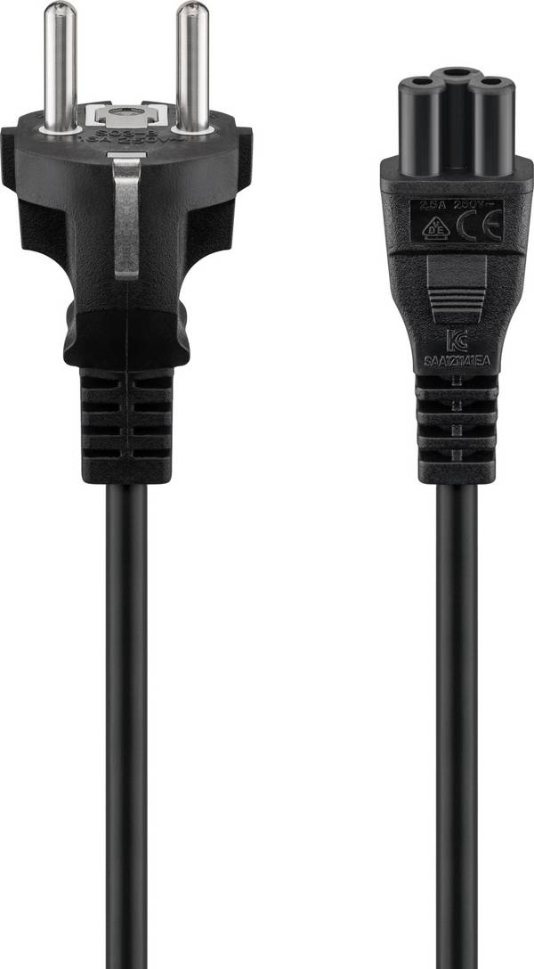 Goobay 93586 Netzkabel mit Schutzkontaktstecker & C5 Kupplung / Universal Stromkabel Kleeblattstecker / Schwarz / 1,80m