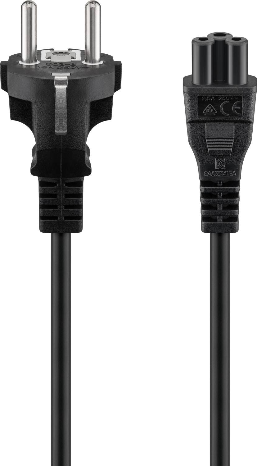 Goobay 93586 Netzkabel mit Schutzkontaktstecker & C5 Kupplung / Universal Stromkabel Kleeblattstecker / Schwarz / 1,80m-0