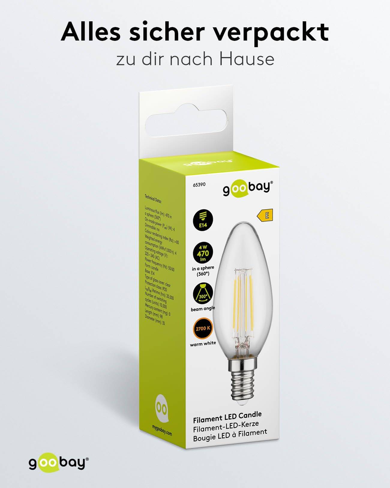 Goobay 65390 LED Glühbirne E14 Kerzenform 4 Watt / LED Birne warmweiß 2700 K / Kerzenbirne / LED Glühlampe Filament-5