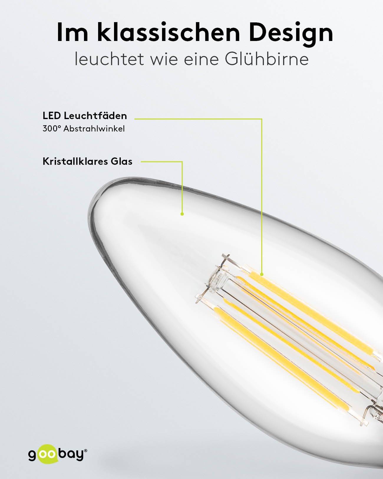 Goobay 65390 LED Glühbirne E14 Kerzenform 4 Watt / LED Birne warmweiß 2700 K / Kerzenbirne / LED Glühlampe Filament-3