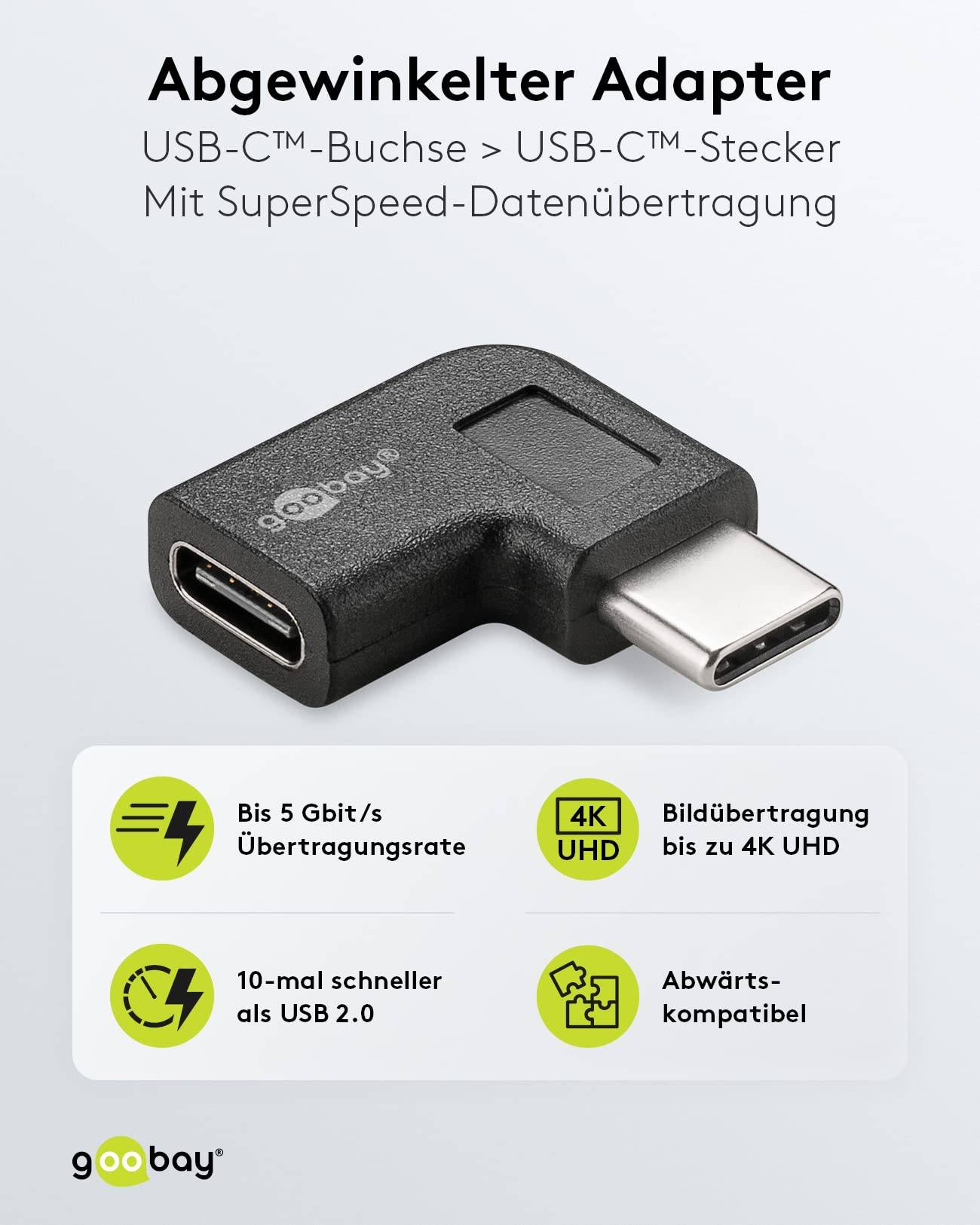 Goobay 45402 USB C Adapter Winkelstecker 90 Grad für USB Kabel 5 Gbit/s Winkeladapter OTG Adapter USB C auf USB C Winkel-1