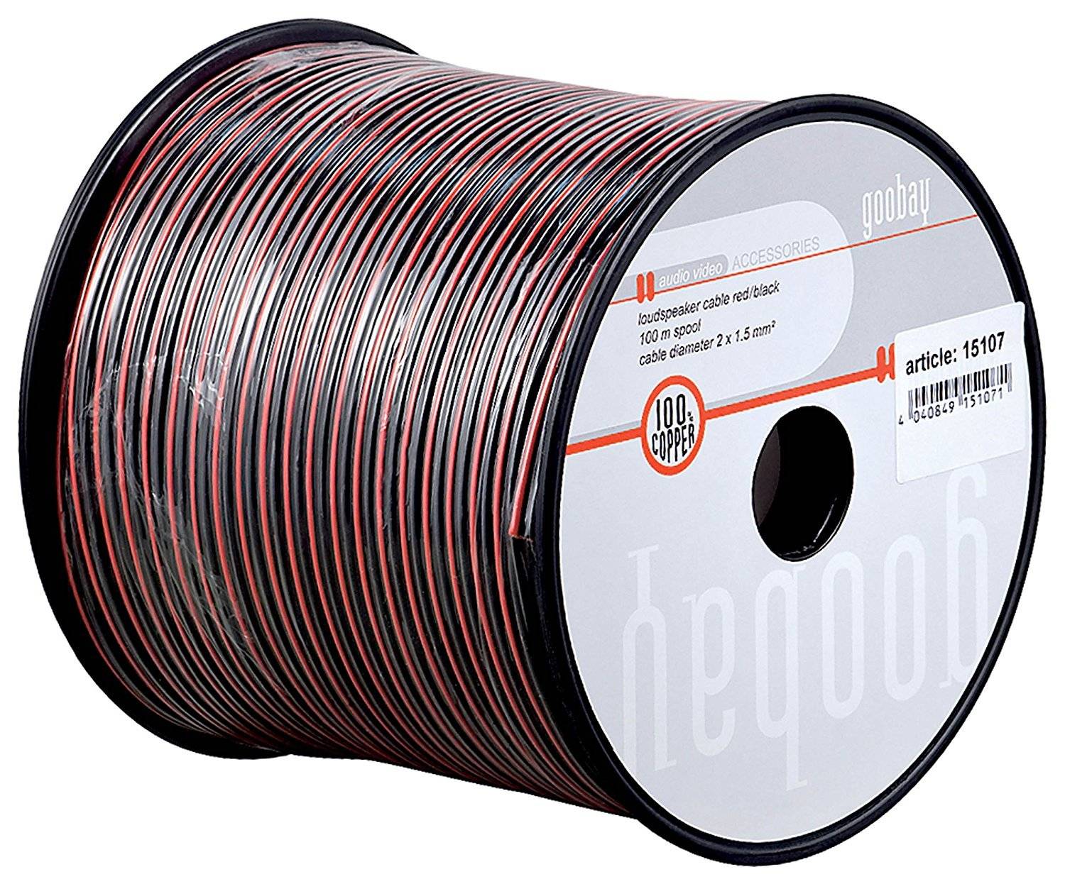 Goobay 15086 Lautsprecherkabel 2x 0,5mm² Kupferlitze / Audiokabel Boxenkabel Kupferkabel Meterware / Rot Schwarz / 100m-1