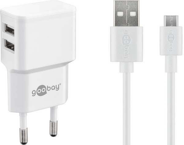 Goobay 44985 Micro USB Netzteil 12W / Micro Stecker Typ B Ladekabel / USB-A Ladegerät Adapter 5V / Weiß / Kabel 1m