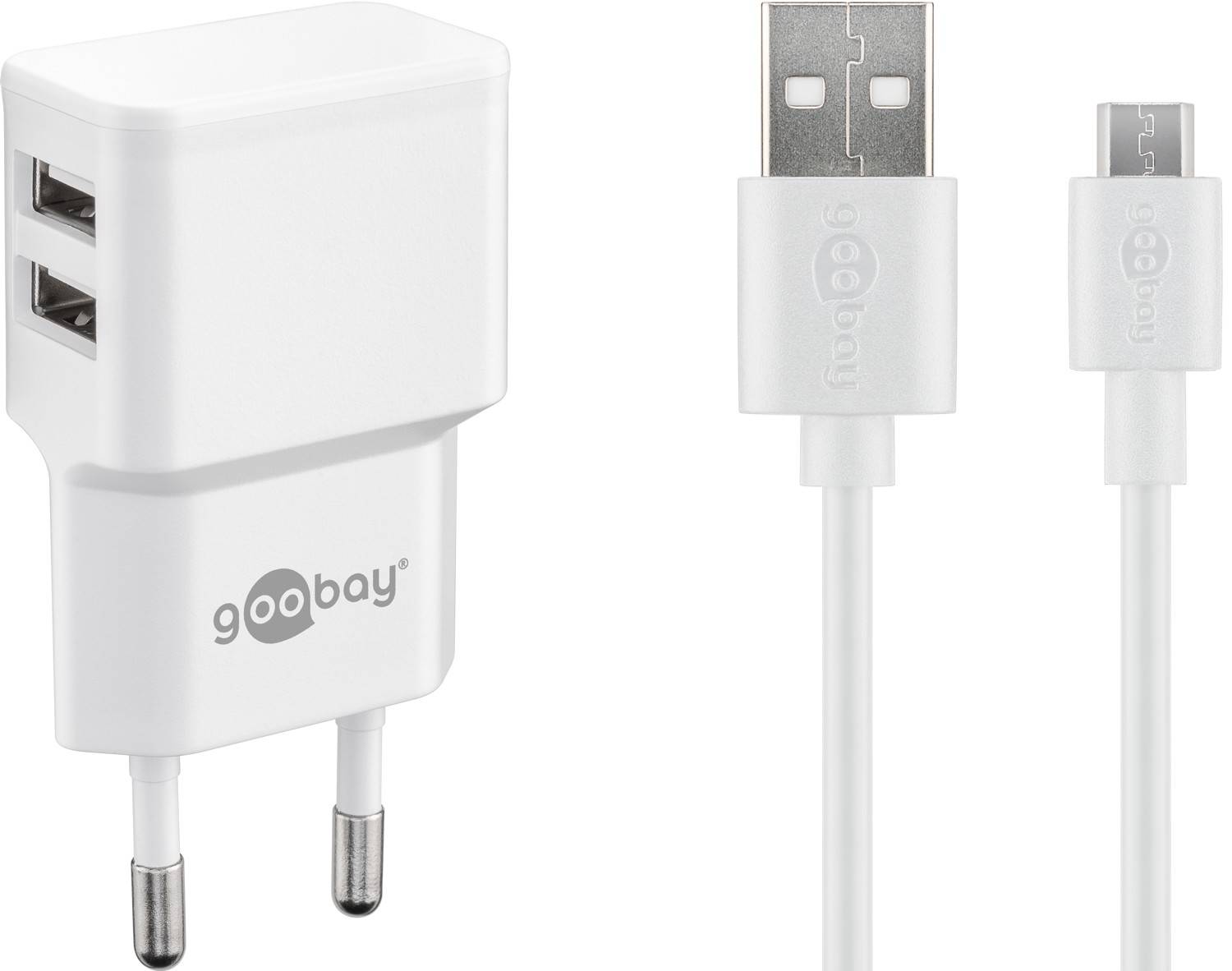 Goobay 44985 Micro USB Netzteil 12W / Micro Stecker Typ B Ladekabel / USB-A Ladegerät Adapter 5V / Weiß / Kabel 1m-0