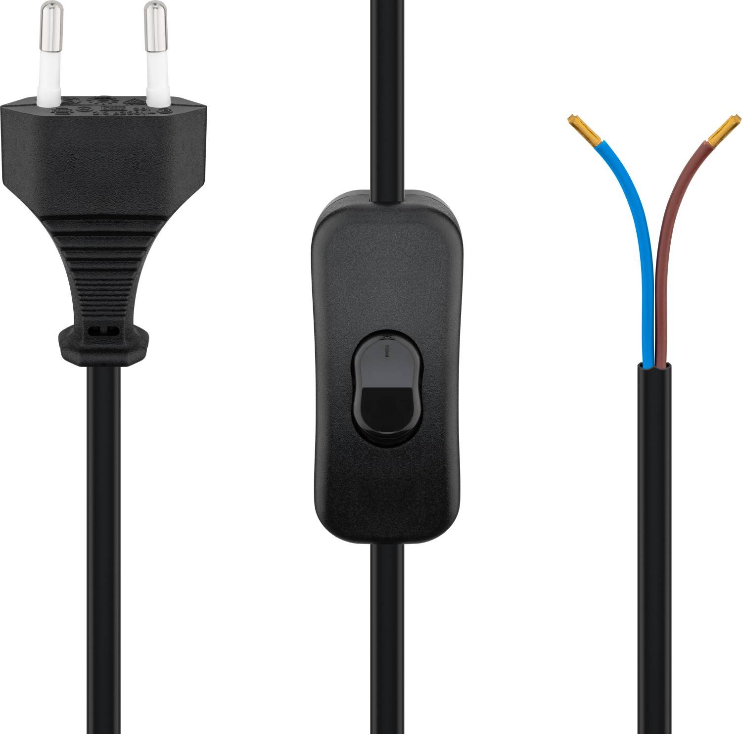 Goobay 51350 Netzkabel mit Schalter Euro Kabel Eurostecker abisolierte Kabelenden 2-polig Schnurschalter Schwarz 1.50 m-0