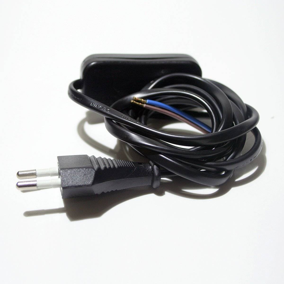 Goobay 51350 Netzkabel mit Schalter Euro Kabel Eurostecker abisolierte Kabelenden 2-polig Schnurschalter Schwarz 1.50 m-1