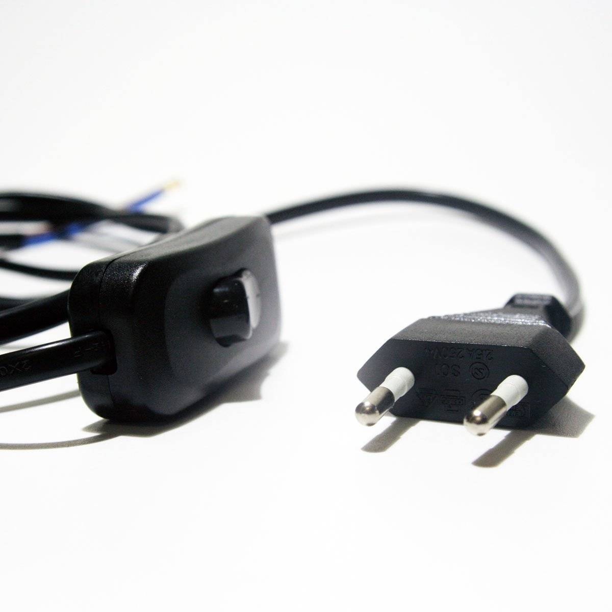 Goobay 51350 Netzkabel mit Schalter Euro Kabel Eurostecker abisolierte Kabelenden 2-polig Schnurschalter Schwarz 1.50 m-2