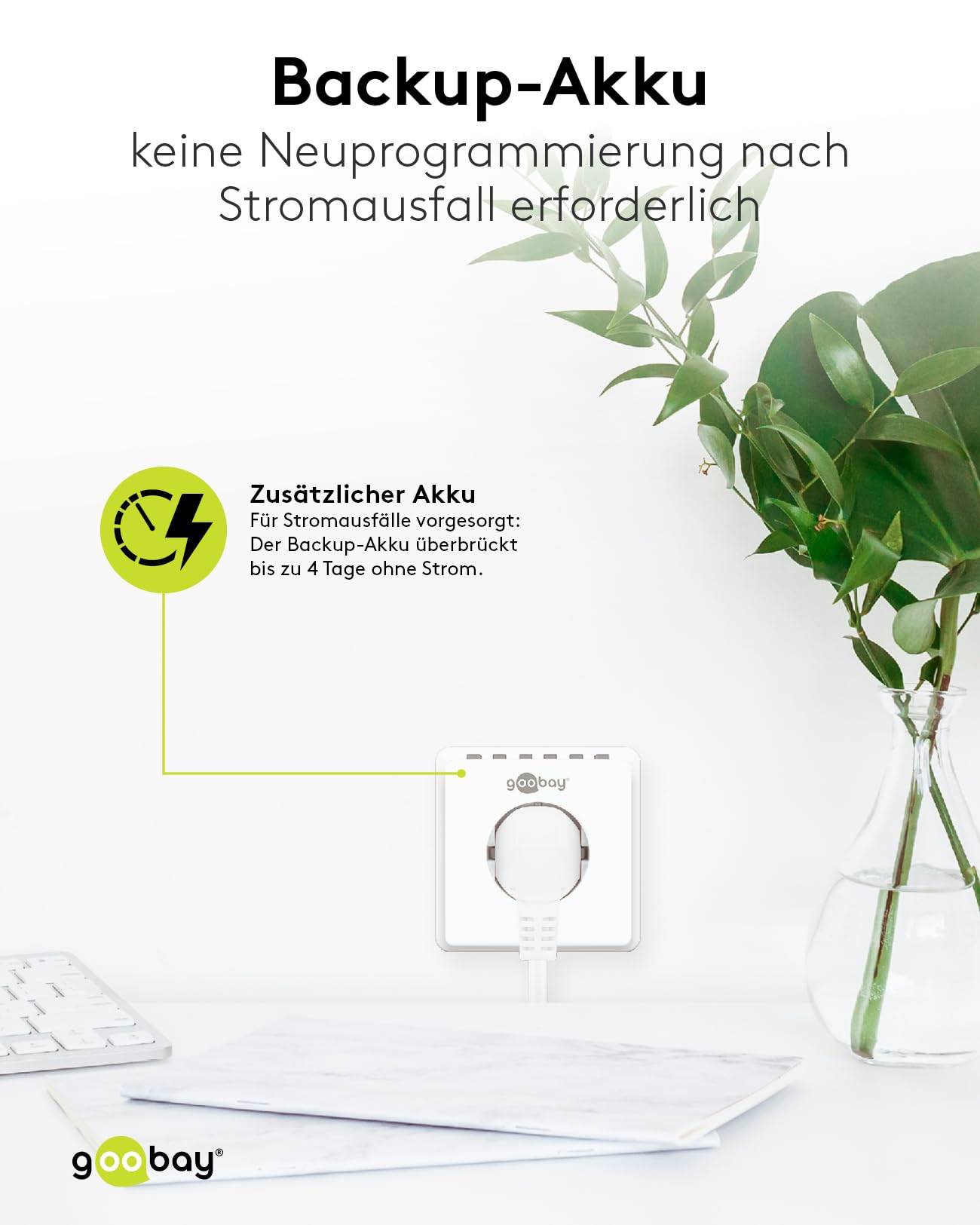 Goobay 93256 Digitale Zeitschaltuhr 3600W / 4 Tage Akku / Innen Schaltuhr für Steckdose / Timer 1 Min Takt / LCD Display-6