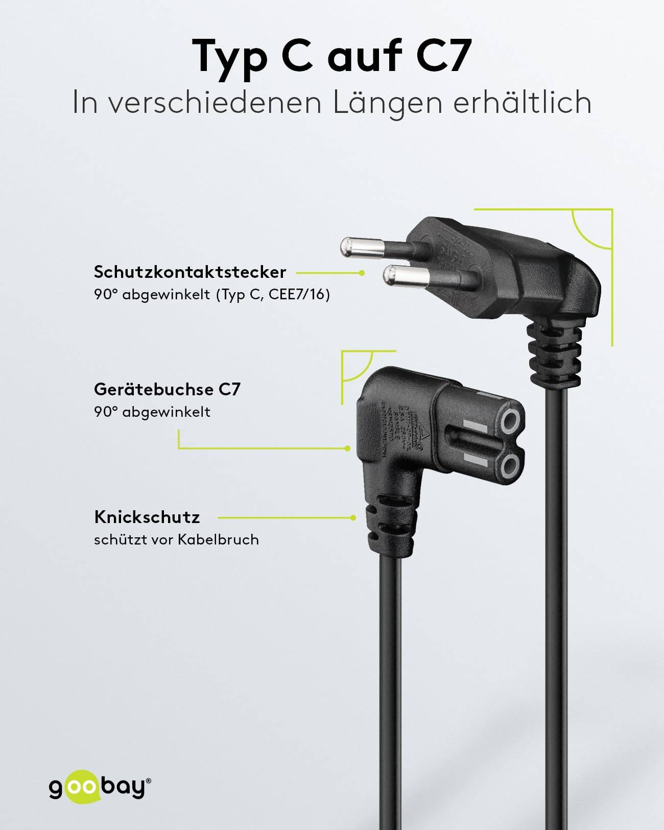 Goobay 73021 SONOS Netzkabel 90° abgewinkelt / Eurostecker auf C7 Buchse / SONOS Stromkabel Eurokabel / Schwarz / 5m-2