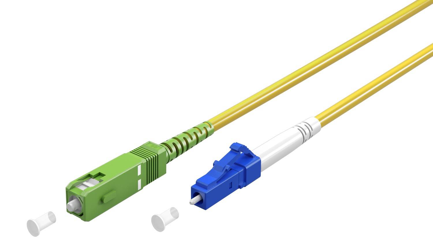 Goobay 59655 Glasfaserkabel FTTH Singlemode OS2 Simplex 100 Gbit/s SC-APC auf LC-UPC Patchkabel halogenfrei Gelb 25.00 m
