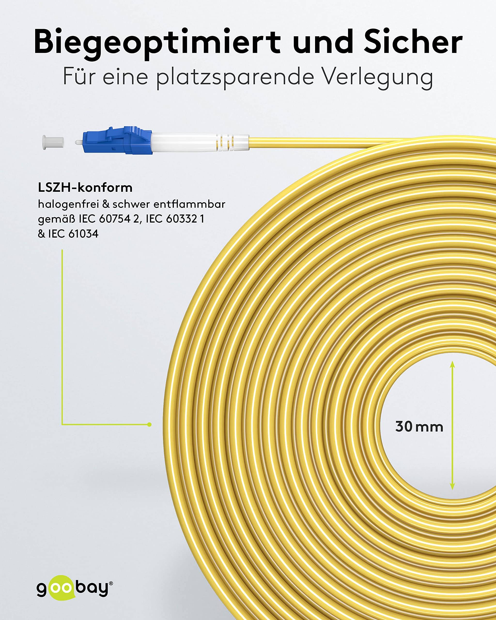 Goobay 59655 Glasfaserkabel FTTH Singlemode OS2 Simplex 100 Gbit/s SC-APC auf LC-UPC Patchkabel halogenfrei Gelb 25.00 m-3