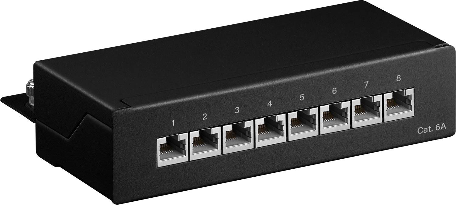 Goobay 62065 CAT 6A Patch Panel 8 Port RJ45 Buchsen für Netzwerkkabel 500 MHz Patchfeld Verteilerfeld Desktop Schwarz-0