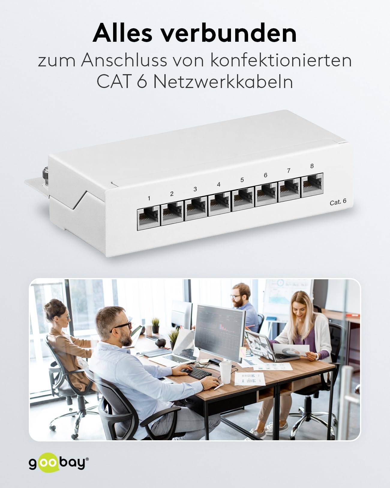 Goobay 62069 CAT 6 Patch Panel 8 Port RJ45 Buchsen für Netzwerkkabel 250 MHz Patchfeld LAN Verteilerfeld Desktop Weiß-5