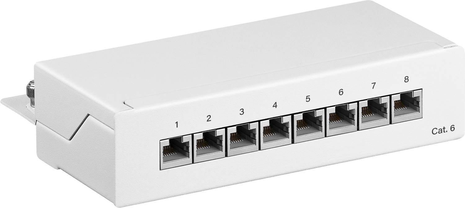 Goobay 62069 CAT 6 Patch Panel 8 Port RJ45 Buchsen für Netzwerkkabel 250 MHz Patchfeld LAN Verteilerfeld Desktop Weiß-0