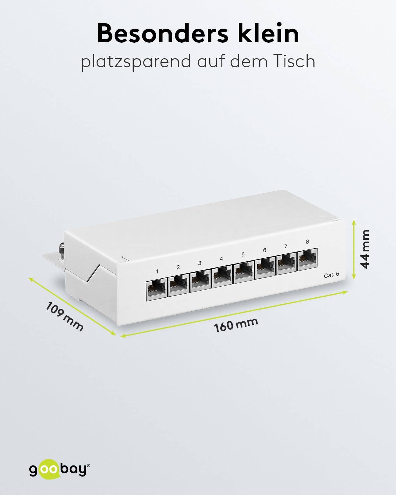 Goobay 62069 CAT 6 Patch Panel 8 Port RJ45 Buchsen für Netzwerkkabel 250 MHz Patchfeld LAN Verteilerfeld Desktop Weiß-2