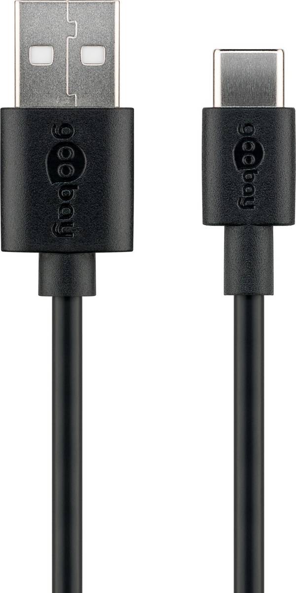 Goobay 59122 USB C auf USB A 2.0 Ladekabel / High Speed 15W 3A 5V Handy Kabel / 480 Mbits Adapterkabel / Schwarz / 2 m