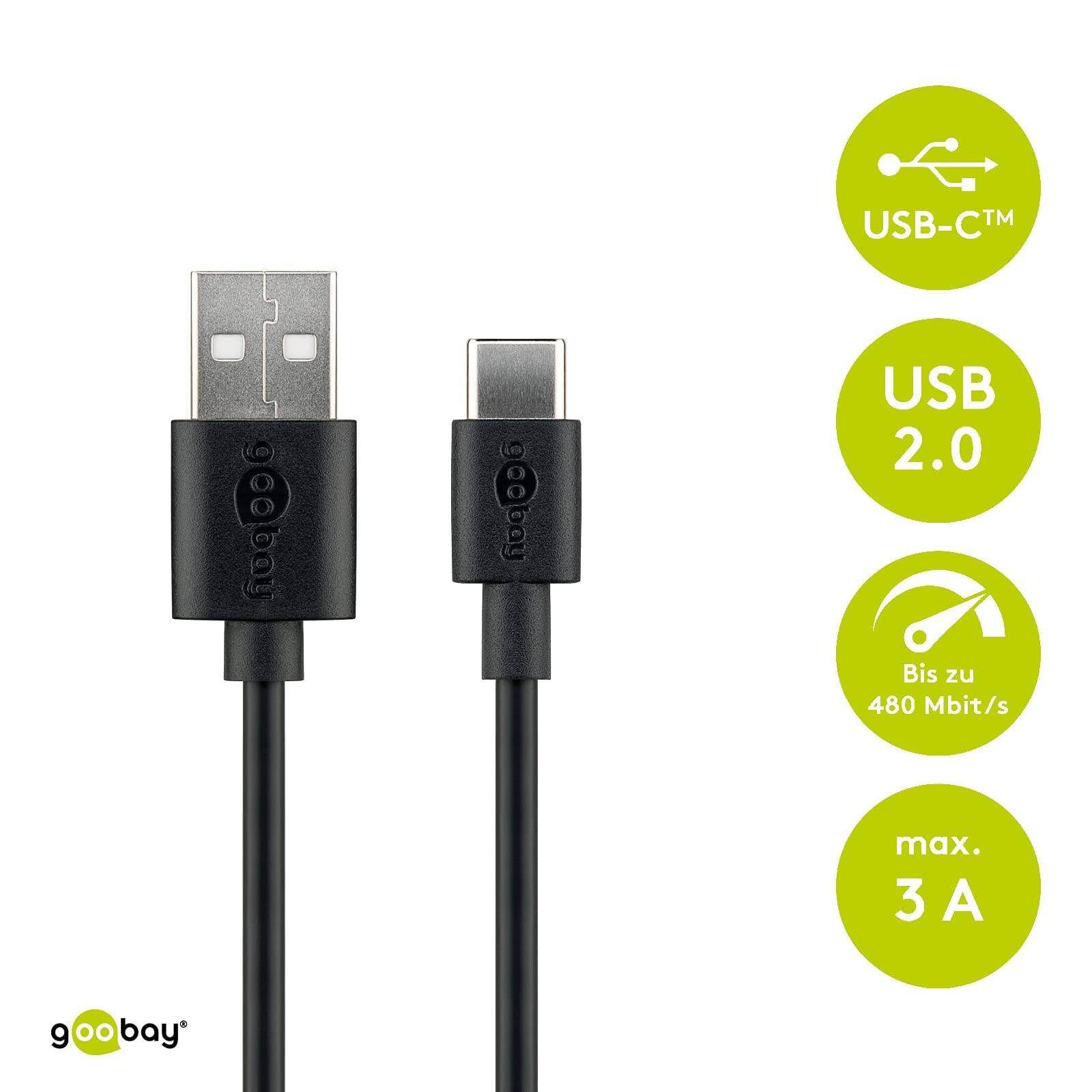 Goobay 59122 USB C auf USB A 2.0 Ladekabel / High Speed 15W 3A 5V Handy Kabel / 480 Mbits Adapterkabel / Schwarz / 2 m-1
