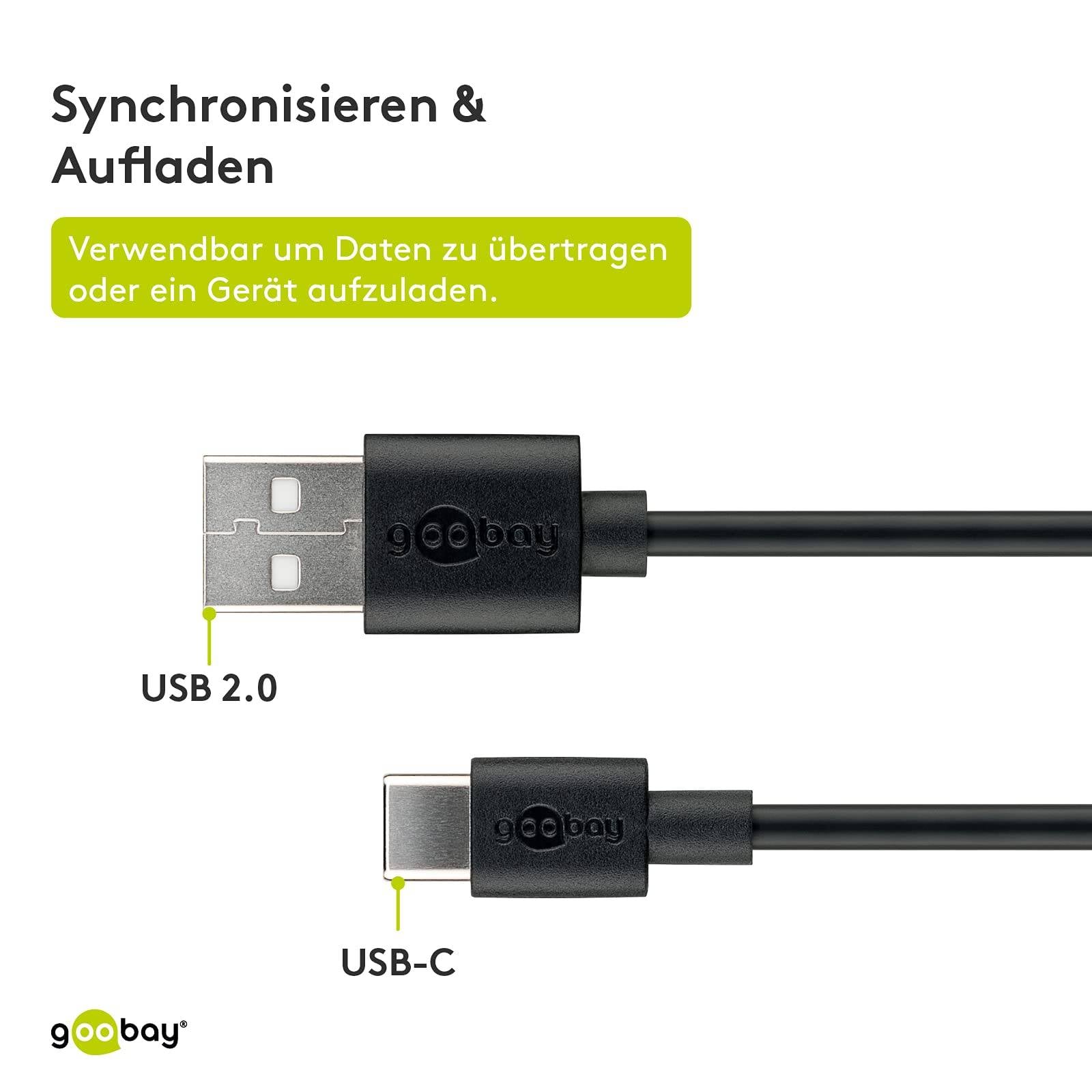 Goobay 59122 USB C auf USB A 2.0 Ladekabel / High Speed 15W 3A 5V Handy Kabel / 480 Mbits Adapterkabel / Schwarz / 2 m-3