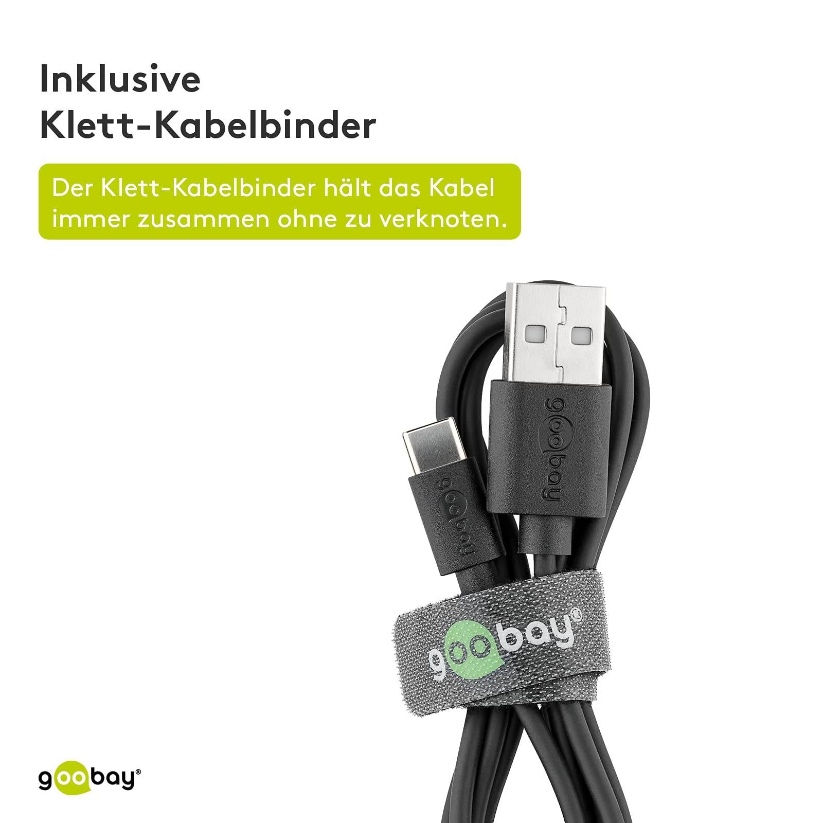 Goobay 59122 USB C auf USB A 2.0 Ladekabel / High Speed 15W 3A 5V Handy Kabel / 480 Mbits Adapterkabel / Schwarz / 2 m-4