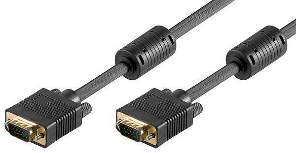 Goobay 50490 VGA auf VGA Kabel / Monitorkabel Full HD / VGA 15 polig / 2x Ferritkerne / Bildschirmkabel / Schwarz / 5m