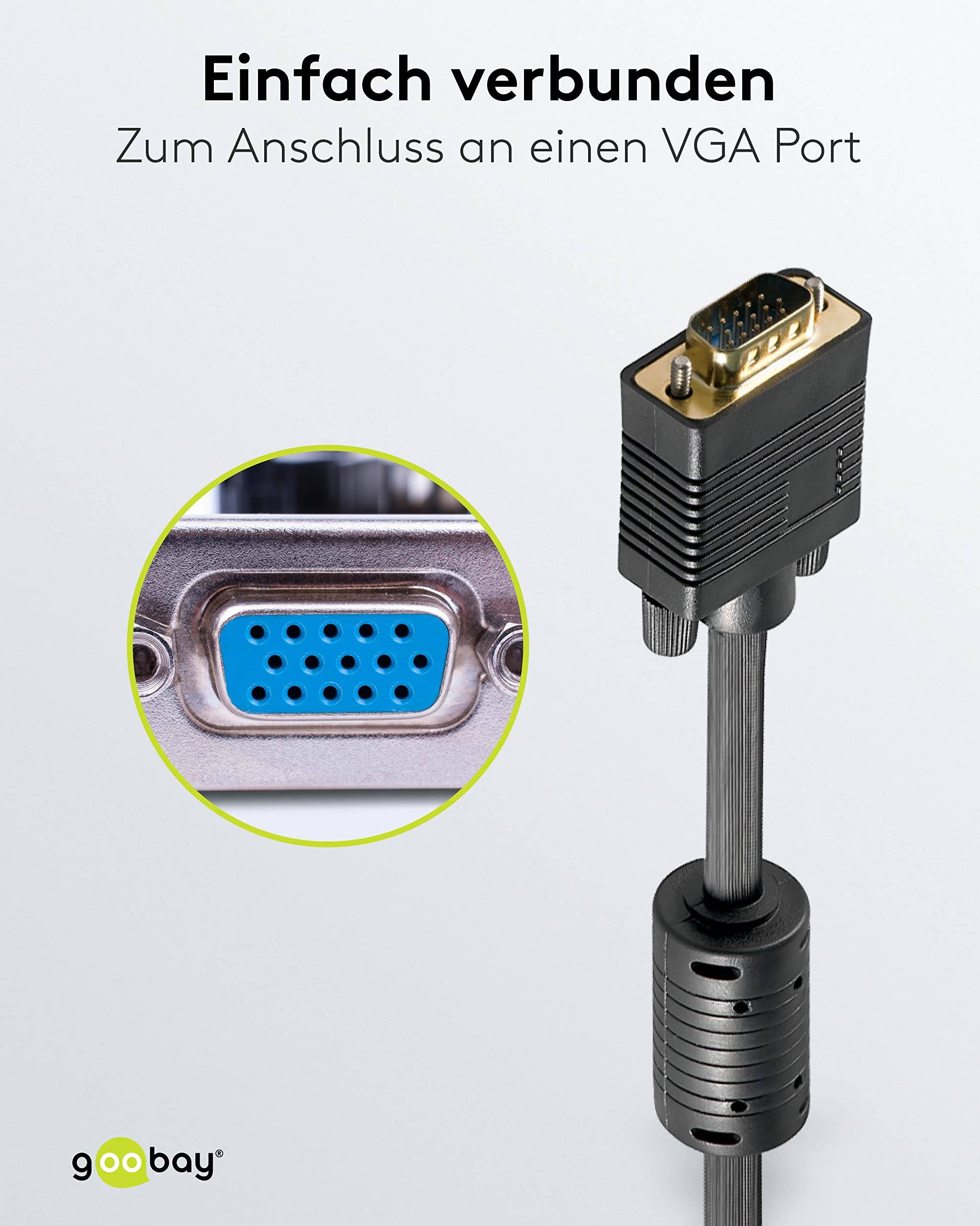 Goobay 50490 VGA auf VGA Kabel / Monitorkabel Full HD / VGA 15 polig / 2x Ferritkerne / Bildschirmkabel / Schwarz / 5m-3