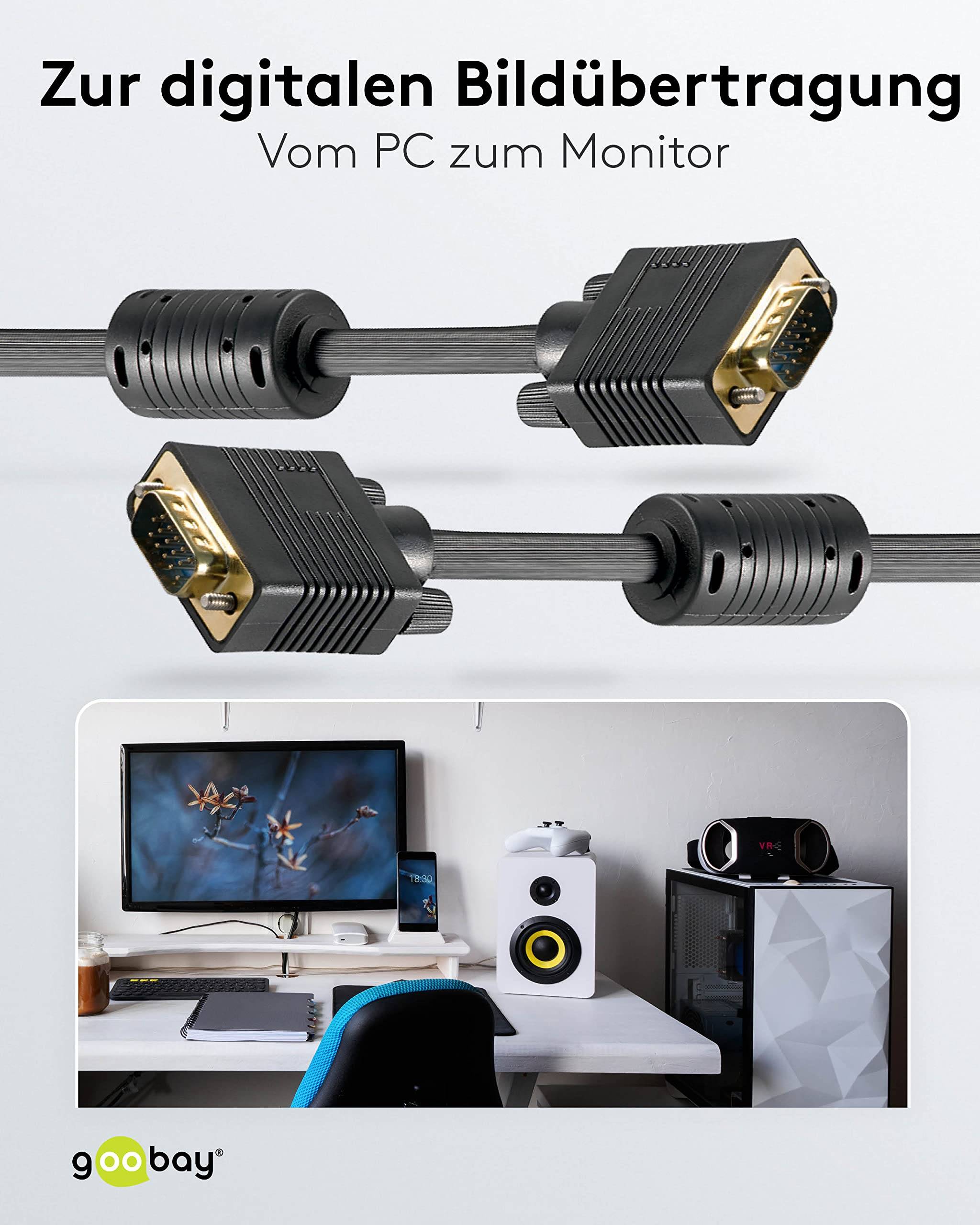 Goobay 50490 VGA auf VGA Kabel / Monitorkabel Full HD / VGA 15 polig / 2x Ferritkerne / Bildschirmkabel / Schwarz / 5m-4