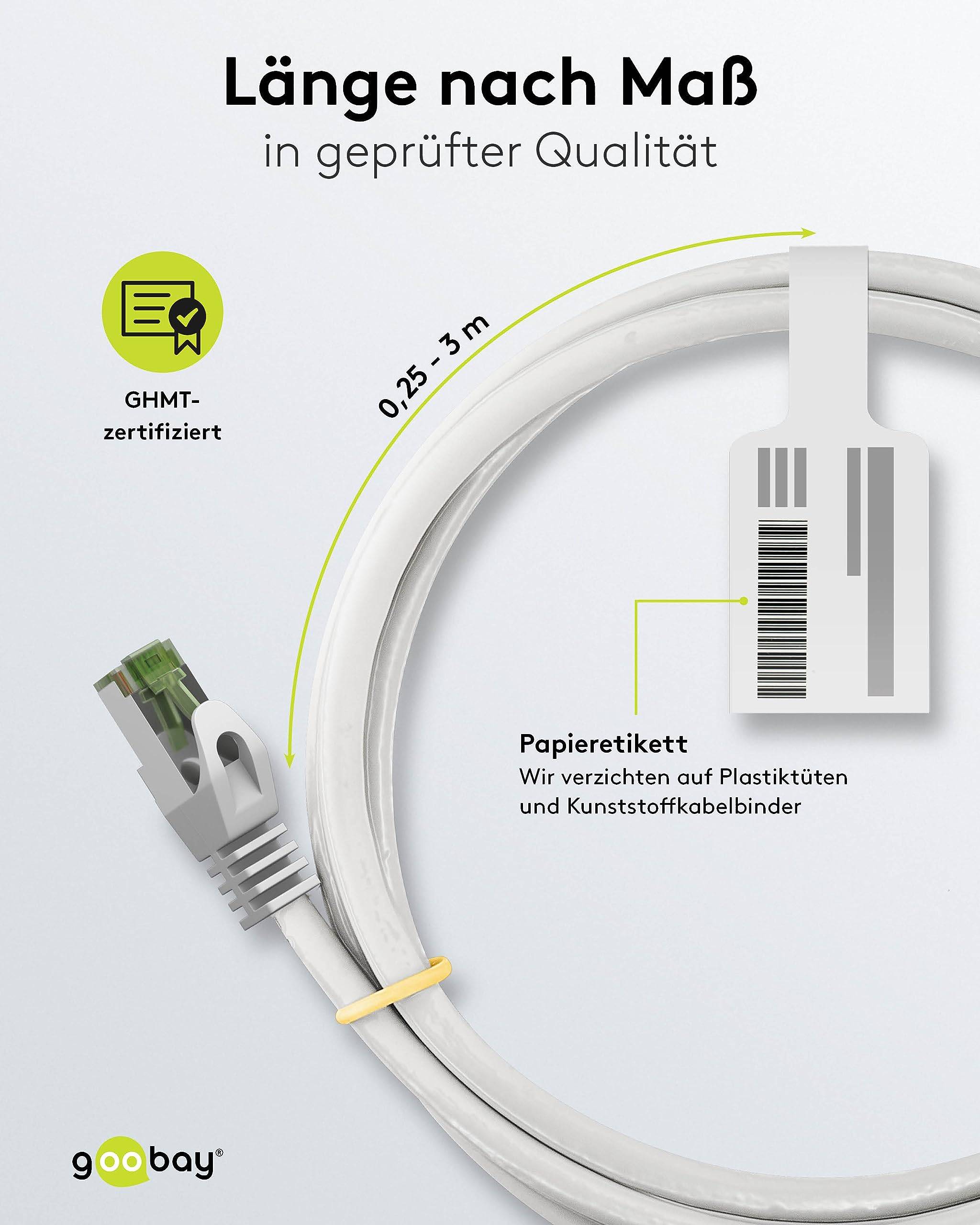 Goobay 61103 CAT 8.1 Patchkabel GHMT zertifiziert S/FTP PiMF halogenfrei 2 GHz Netzwerkkabel Internetkabel Weiß 0,5m-4