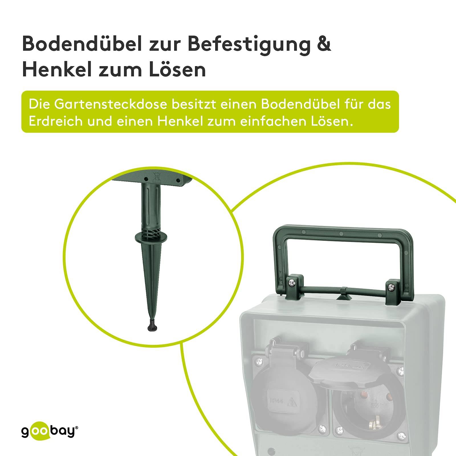 Goobay 55943 Gartensteckdose 4fach wasserdicht IP44 Außenbereich Garten Steckdosensäule Erdspieß aussen Stromsäule 2m-5