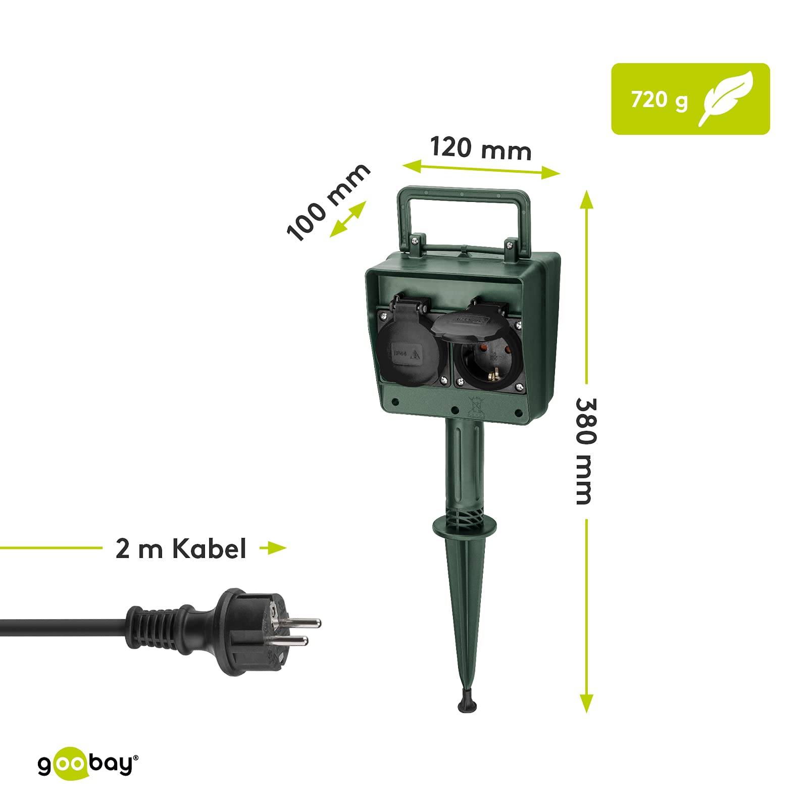 Goobay 55943 Gartensteckdose 4fach wasserdicht IP44 Außenbereich Garten Steckdosensäule Erdspieß aussen Stromsäule 2m-2