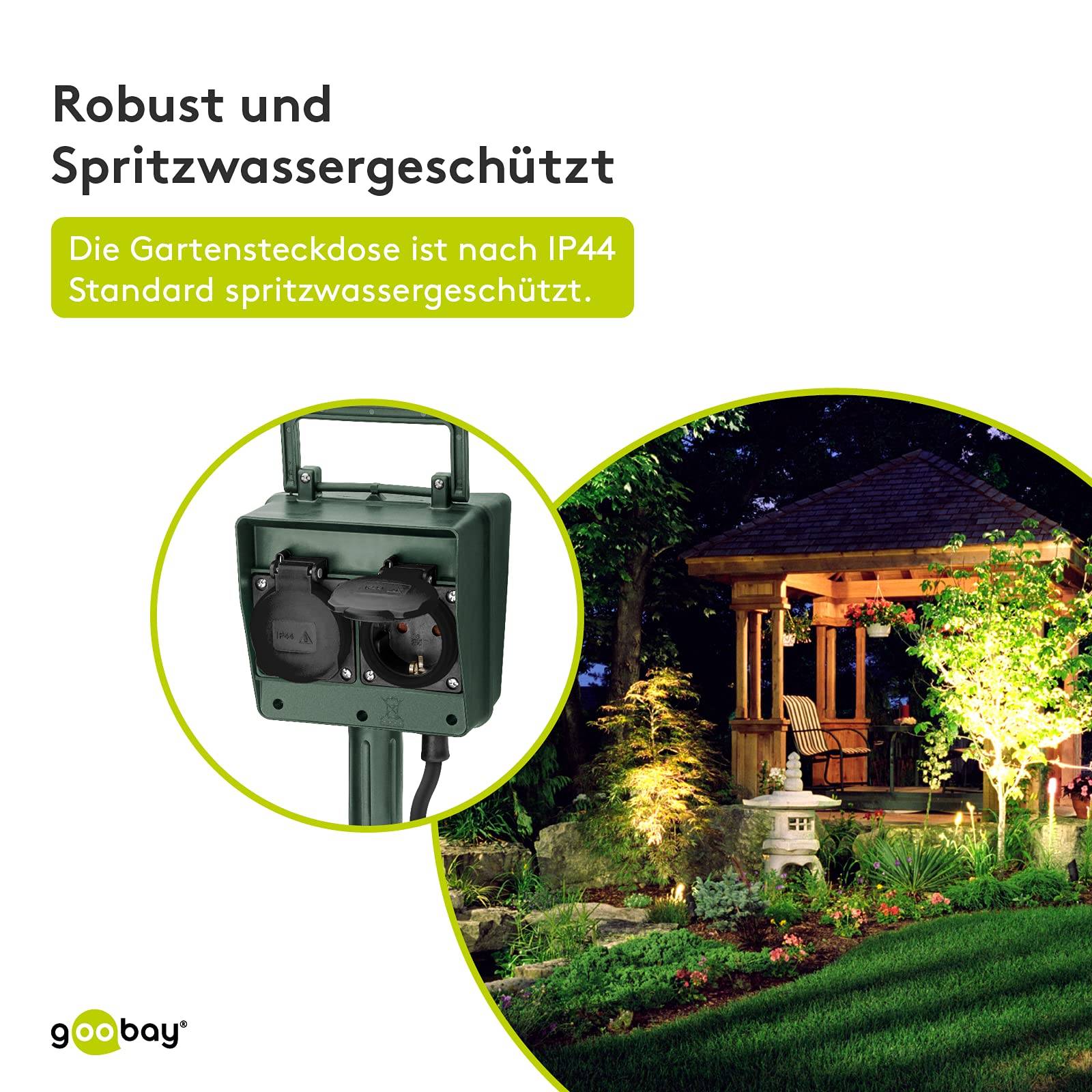 Goobay 55943 Gartensteckdose 4fach wasserdicht IP44 Außenbereich Garten Steckdosensäule Erdspieß aussen Stromsäule 2m-4