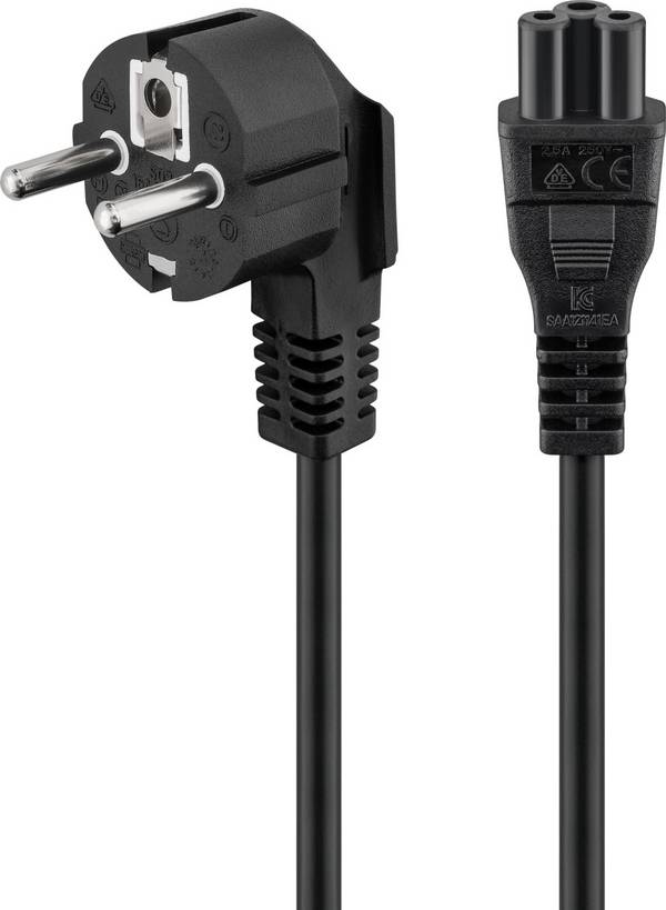 Goobay 44877 Netzkabel 90 Grad Schutzkontaktstecker & C5 Stecker Universal Stromkabel Kleeblattstecker / Schwarz / 3m